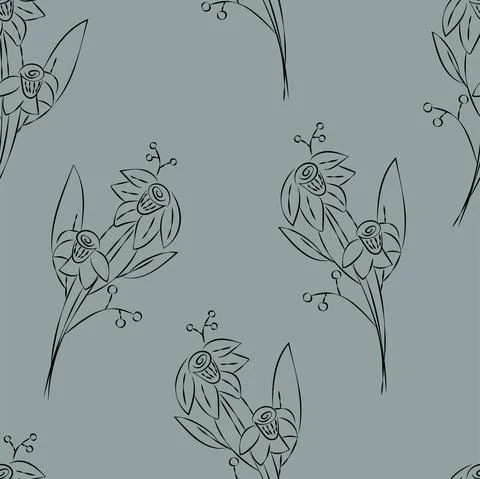 Vector. Seamless pattern. Floral background in doodle style ink. Contour Stock Illustration