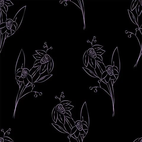 Vector. Seamless pattern. Floral background in doodle style ink. Contour Stock Illustration