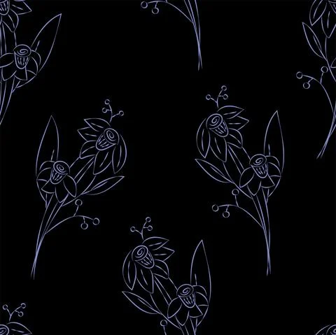 Vector. Seamless pattern. Floral background in doodle style ink. Contour Stock Illustration