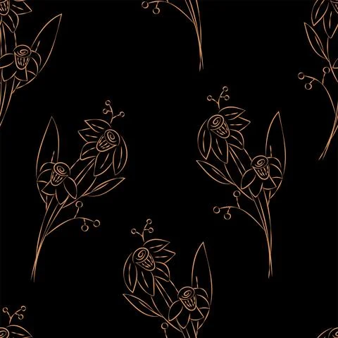 Vector. Seamless pattern. Floral background in doodle style ink. Contour イラスト素材