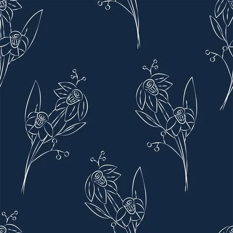 Vector. Seamless pattern. Floral background in doodle style ink. Contour Illustrazione stock