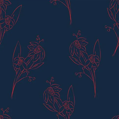 Vector. Seamless pattern. Floral background in doodle style ink. Contour Stock Illustration