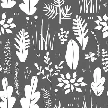 Vector seamless pattern, floral doodling design. Hand draw flowers and leafs イラスト素材