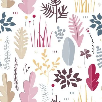Vector seamless pattern, floral doodling design. Hand draw flowers and leafs イラスト素材