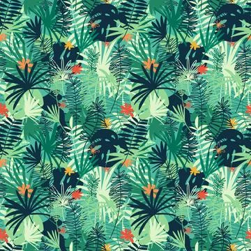 Vector seamless pattern with floral hand drawn elements. Bright color tropi.. イラスト素材