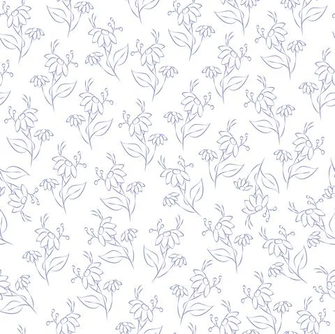 Vector. Seamless pattern floral lavender background. Contour drawing Stock Illustration