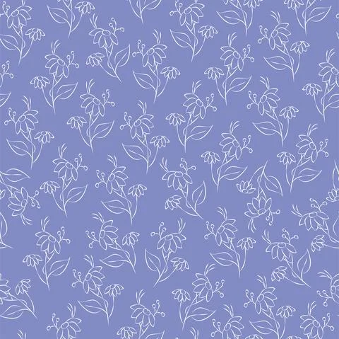 Vector. Seamless pattern floral lavender background. Contour drawing Stock Illustration
