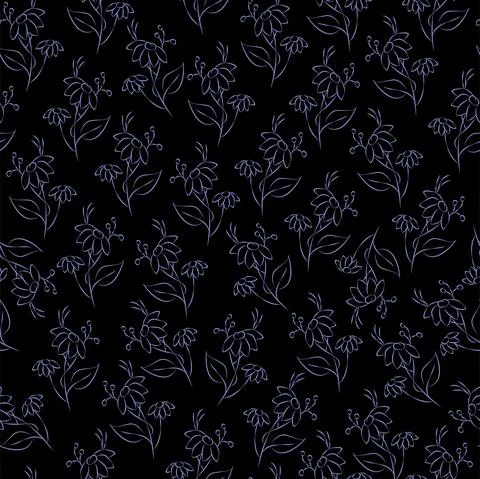 Vector. Seamless pattern floral lavender background. Contour drawing Stock Illustration