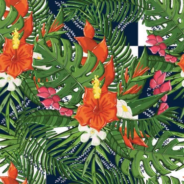 Vector seamless pattern with floral tropical flovers Stock Illustration