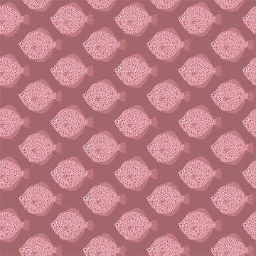 Vector seamless pattern with flounder.Underwater cartoon creatures.Marine Illustrazione stock