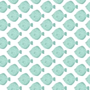 Vector seamless pattern with flounder.Underwater cartoon creatures.Marine Stock Illustration
