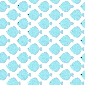 Vector seamless pattern with flounder.Underwater cartoon creatures.Marine Stock Illustration