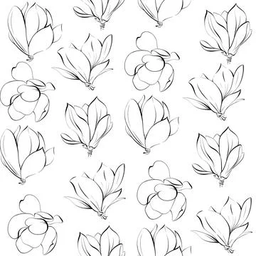 Vector seamless pattern flower of Magnolia. Blooming graphics flora. Paris Stock Illustration