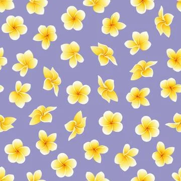 Vector seamless pattern with flower of Plumeria or Frangipani on the violaceous Stock Illustration