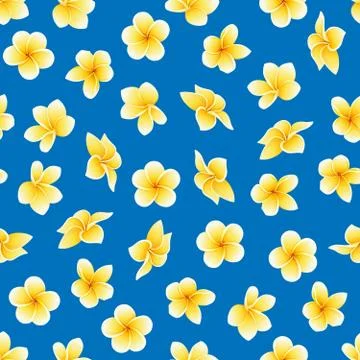 Vector seamless pattern with flower of Plumeria or Frangipani on the blue Stock Illustration