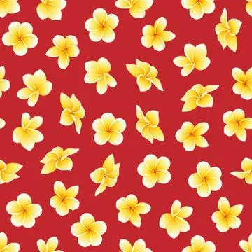 Vector seamless pattern with flower of Plumeria or Frangipani on scarlet red Illustration