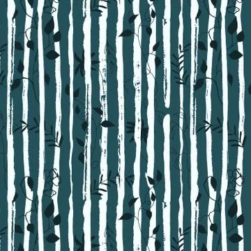 Vector seamless pattern with flowers and horizontal lines in hand drawn style Stock Illustration