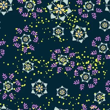Vector seamless pattern of flowers and leaves on a blue background. Stock Illustration