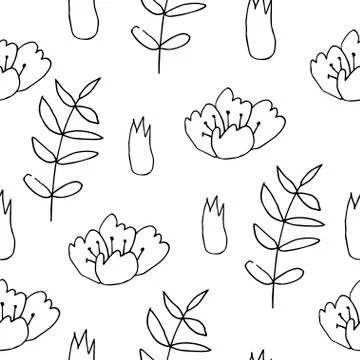 Vector seamless pattern with flowers and leaves. Summer print with Stock Illustration