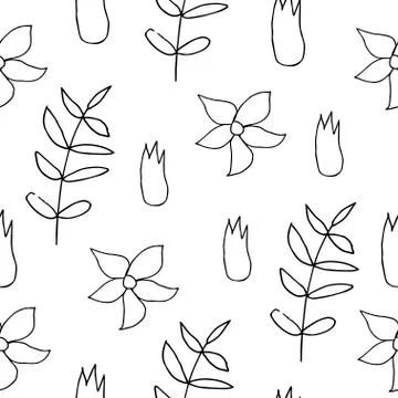 Vector seamless pattern with flowers and leaves. Summer print with Stock Illustration