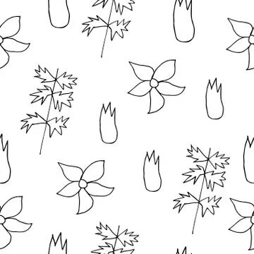 Vector seamless pattern with flowers and leaves. Summer print Stock Illustration