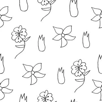 Vector seamless pattern with flowers and leaves. Summer print Stock Illustration