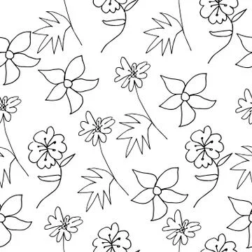 Vector seamless pattern with flowers and leaves. Summer print Stock Illustration