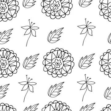 Vector seamless pattern with flowers and leaves. Summer print Stock Illustration