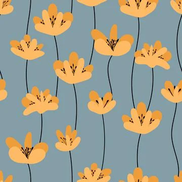 Vector seamless pattern flowers and plants Stock Illustration