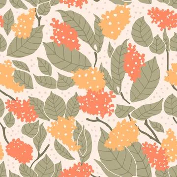 Vector seamless pattern of flowers and leaves. Simple modern illustration for イラスト素材