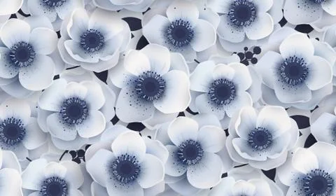 Vector seamless pattern with flowers anemones. Stock Illustration
