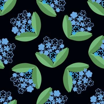 Vector seamless pattern with flowers blue color on black Stock Illustration