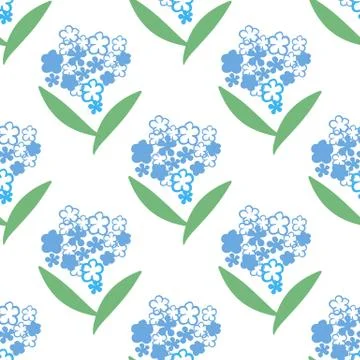 Vector seamless pattern with flowers blue color on white Stock Illustration