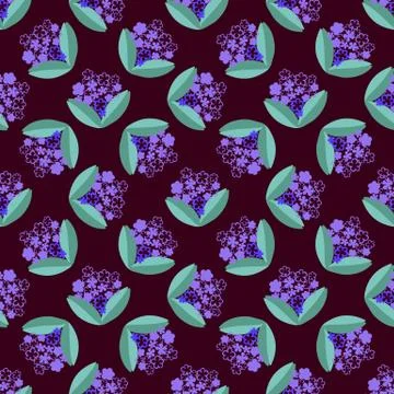 Vector seamless pattern with flowers blue color on black Stock Illustration