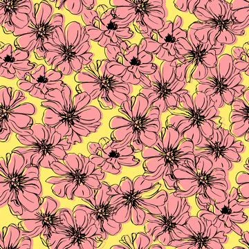 Vector seamless pattern flowers . Botanical illustration Stock Illustration