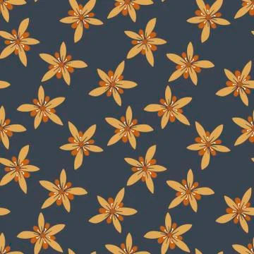 Vector Seamless pattern of flowers on a dark blue background. Hand drawn bota Stock Illustration
