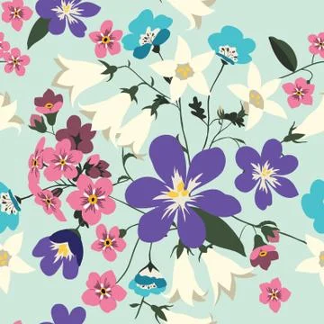 Vector seamless pattern with flowers Stock Illustration