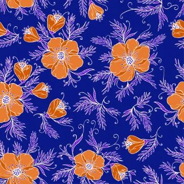 Vector seamless pattern with flowers. Stock Illustration
