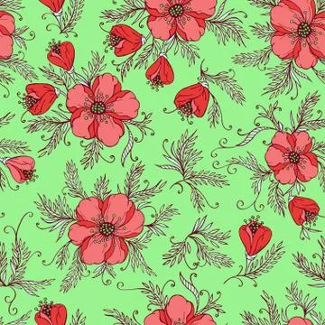 Vector seamless pattern with flowers. Stock Illustration
