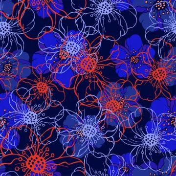 Vector seamless pattern with flowers. Stock Illustration