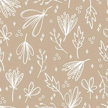 Vector seamless pattern flowers with leaves. Botanical illustration for wallp Illustrazione stock