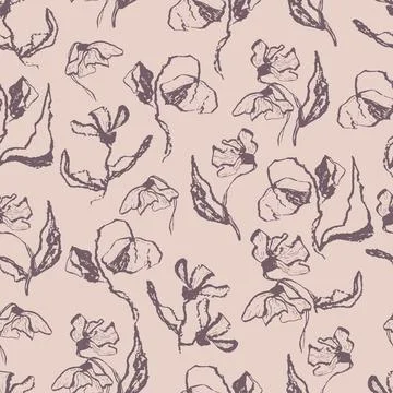 Vector seamless pattern flowers with leaves. Botanical illustration for wallp Stock Illustration