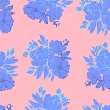 Vector seamless pattern flowers with leaves. Botanical illustration for wallp Illustrazione stock