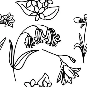 Vector seamless pattern with flowers in outline style Stock Illustration