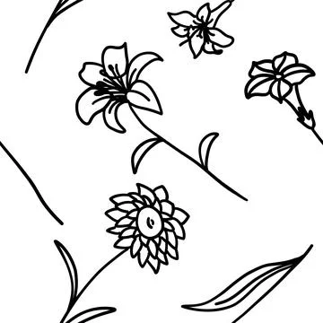 Vector seamless pattern with flowers in outline style Stock Illustration