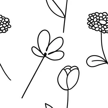 Vector seamless pattern with flowers in outline style Stock Illustration