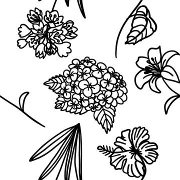 Vector seamless pattern with flowers in outline style Stock Illustration