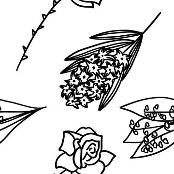 Vector seamless pattern with flowers in outline style Stock Illustration