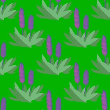 Vector seamless pattern with flowers violet color on green Stock Illustration