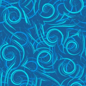 Vector seamless pattern of flowing brush strokes or waves in blue and turquoise Stock Illustration